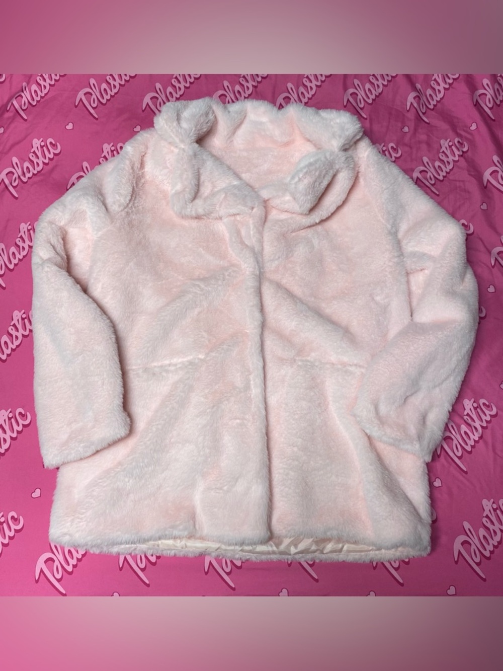 NWOT Light Pink Blush Faux Fur Fluffy Coquette Long Jacket Coat Barbie VIRAL Y2K